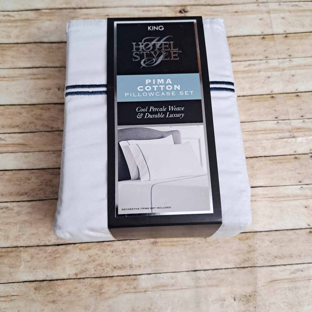 Hotel Style 300 Thread Count Pima Cotton Pillowcase Set - With Blue Stripe